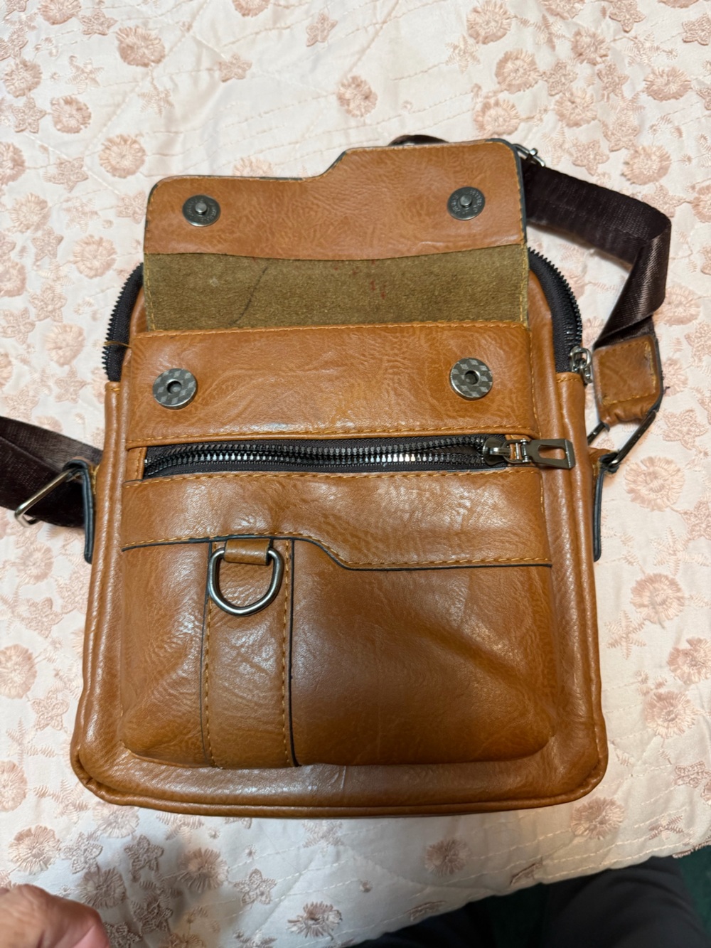 WEIXIER Multi-Pocket Leather Crossbody Messenger Bag - Brown
